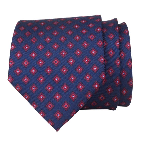 Tmavě modrá kravata s červenými květy John & Paul