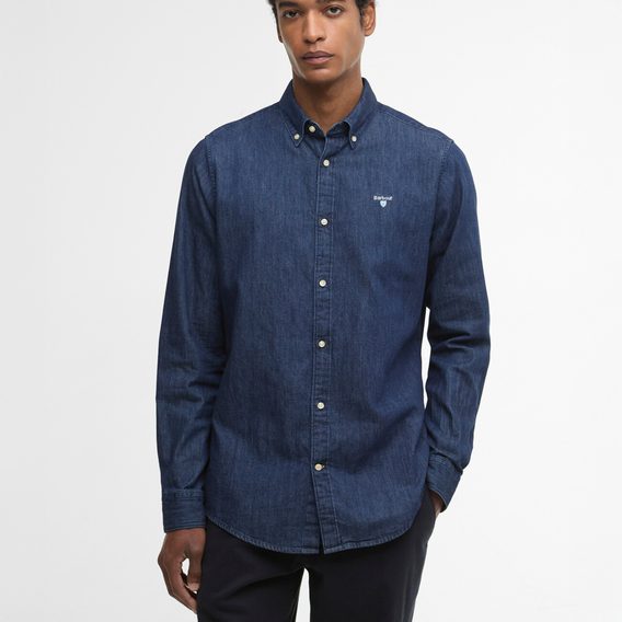 Barbour Denim Crest Tailored Long-Sleeved Shirt — Indigo