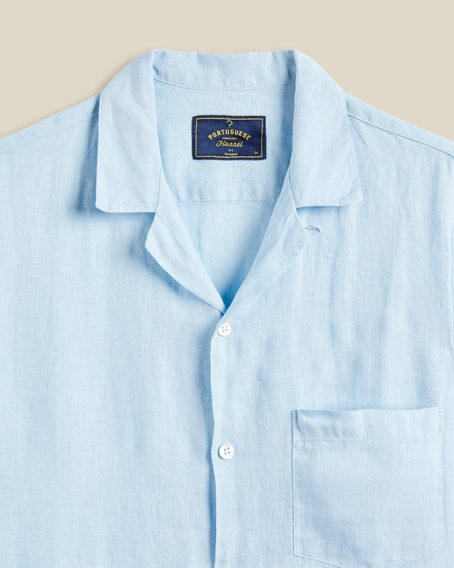Portuguese Flannel Linen Camp Collar — Sky