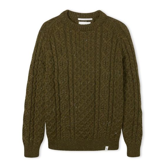 Hutný vlněný svetr Peregrine Hudson Aran Jumper - khaki