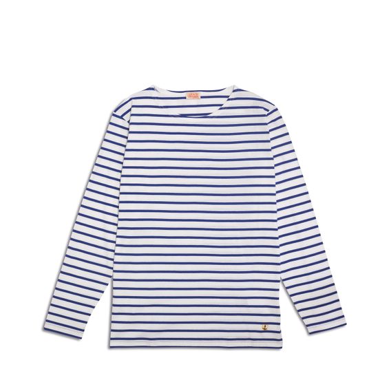 Lehké pruhované tričko s dlouhým rukávem Armor Lux Plozevet — White / Royal Blue