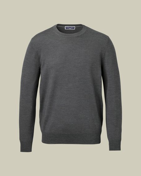 Charles Tyrwhitt Merino Crew Neck Jumper — Grey