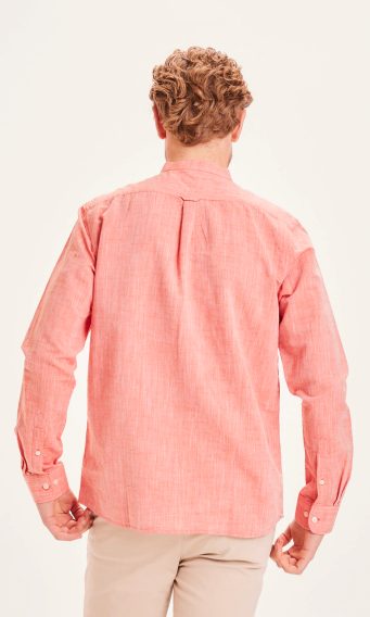 Lněno-bavlněná košile s mandarinským límcem Knowledge Cotton Apparel Larch LS - Pureed Pumpkin