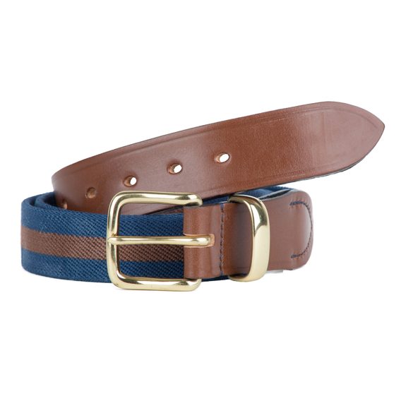 Pletený pásek Hardy & Parsons - pruhovaně modrý a hnědý