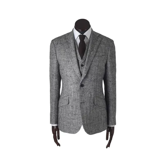 Sako Walker Slater Edward z bavlny, hedvb a lnu - Black Wide Herringbone
