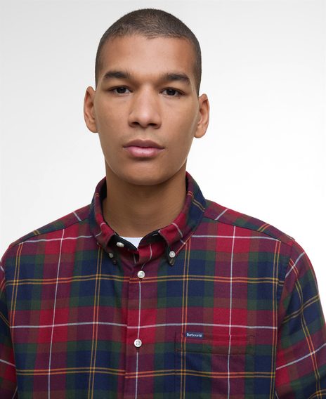 Barbour Fortrose Tailored Long-Sleeved Shirt — Wine Red Tartan