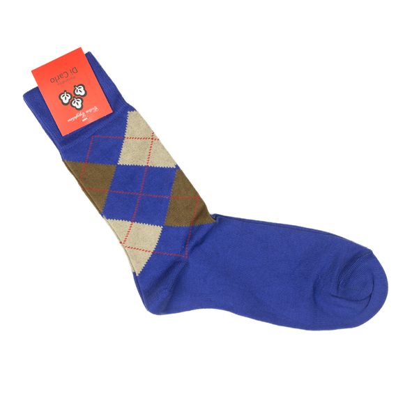 Ponožky z egyptské bavlny - modré s hnědými kosočtverci