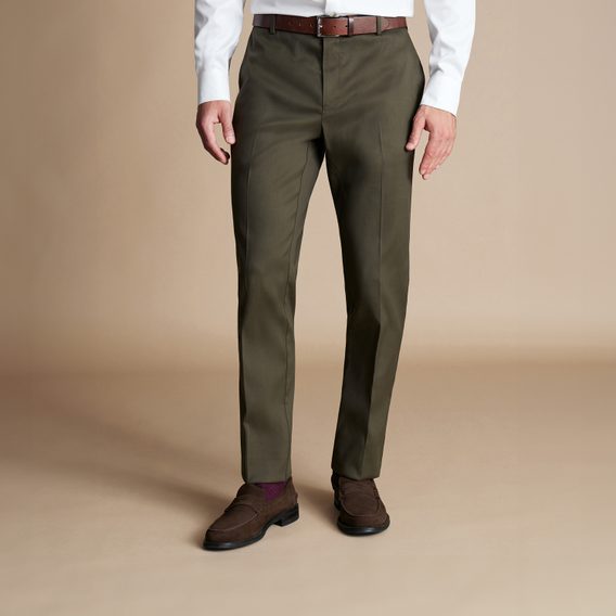 Bazar: Charles Tyrwhitt Smart Stretch Texture Pants — Olive Green