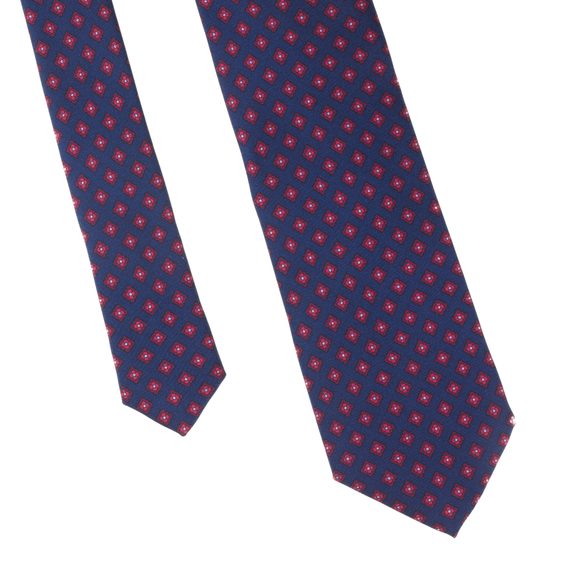 Tmavě modrá kravata s červenými květy John & Paul