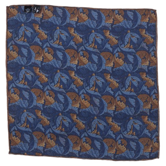 Oboustranný modrý kapesníček s bažanty a listy John & Paul