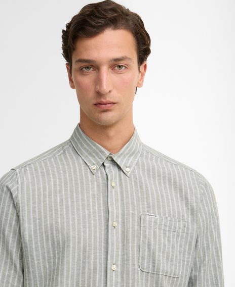 Barbour Nelson Striped Long-Sleeved Tailored Shirt — Bleached Olive