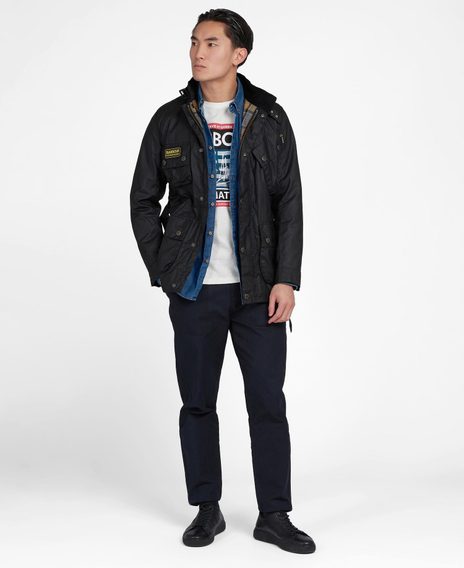 С восък обработено яке моторист Barbour International Slim Wax Jacket - Black