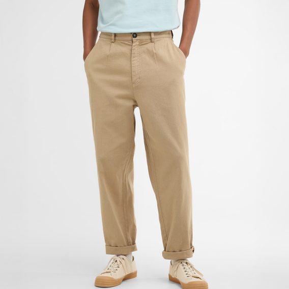 Barbour Cotton Linen Relaxed Trousers — Washed Stone