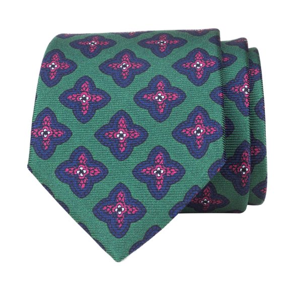 Zelená kravata s květy John & Paul
