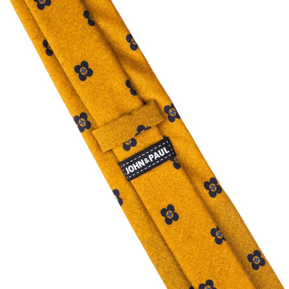 Žlutá kravata s tmavě modrými květy John & Paul