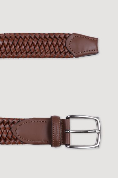 Brooksfield Braided Leather Belt — Cognac