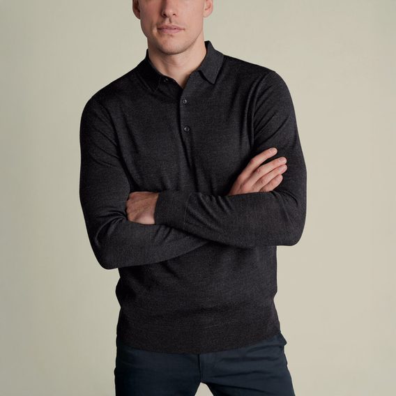 Charles Tyrwhitt Pure Merino Knitted Polo — Charcoal Grey