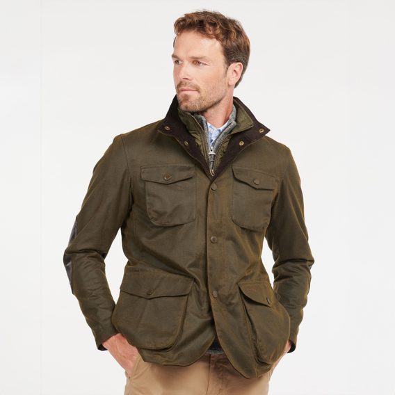 Barbour Ogston Waxed Cotton Jacket — Olive