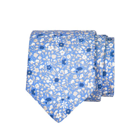 Světle modrá hedvábná kravata s barevnými květy John & Paul