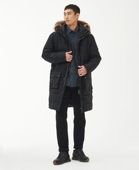 Barbour International Dowanside Wax Parka Jacket — Classic Black