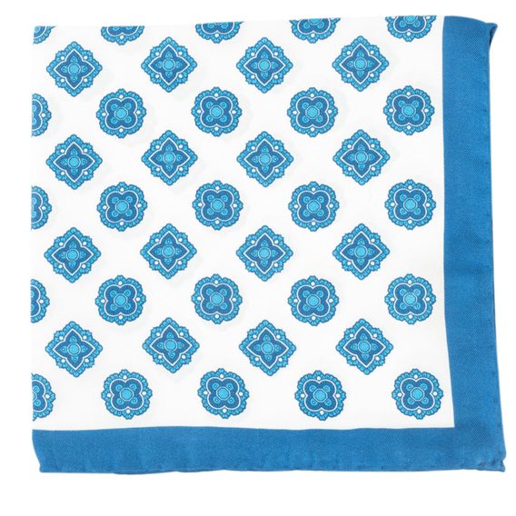 Bílo-modrý hedvábný kapesníček s květy John & Paul