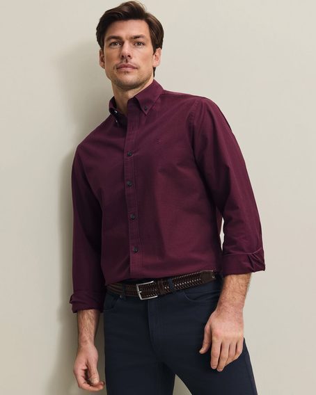 Charles Tyrwhitt Stretch Washed Oxford Shirt — Burgundy