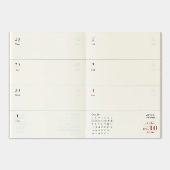 Traveler's Notebook — 2026 Second Half Weekly Diary (Passport)