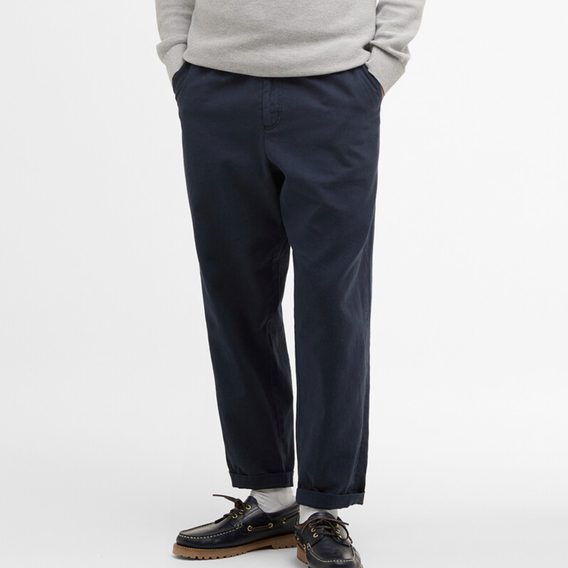 Barbour Cotton Linen Relaxed Trousers — Navy
