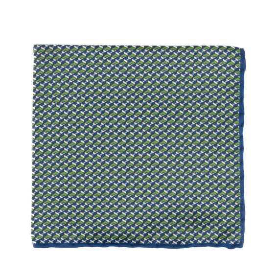 Zeleno-modrý hedvábný kapesníček s trojbarevným vzorem