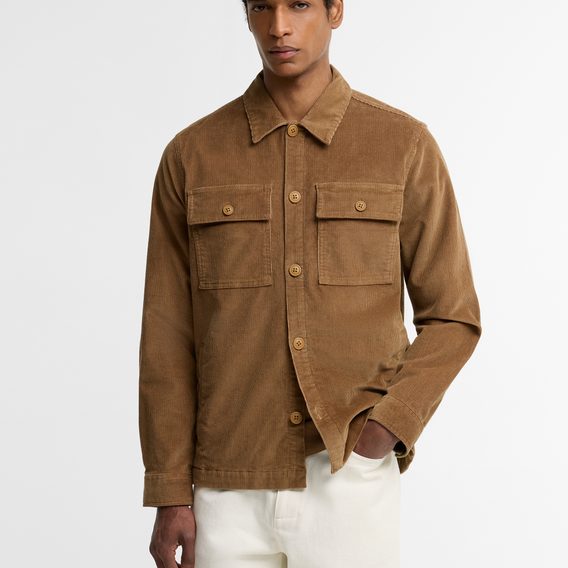 Barbour Tartan Trimmed Cord Overshirt — Rust