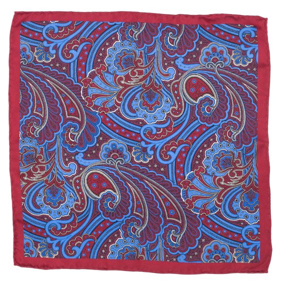 Červený kapesníček s velkým modrým paisley vzorem John & Paul