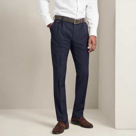 Charles Tyrwhitt Pleat Front Wool Stretch Pants — Navy