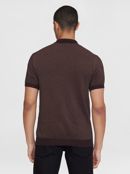 KnowledgeCotton Apparel Two-toned Knitted Polo Shirt — Chocolate