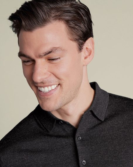 Charles Tyrwhitt Pure Merino Knitted Polo — Charcoal Grey