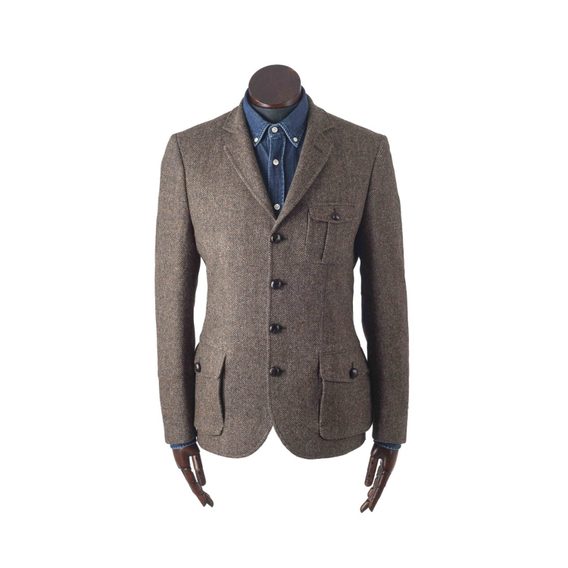 Tweedové sako Walker Slater Edgar - Herringbone Brown