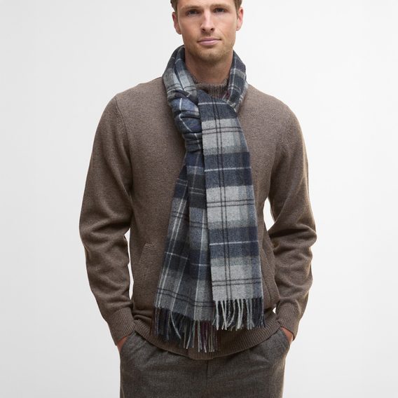 Barbour Wool/Cashmere Tartan Scarf — Grey Midnight Tartan