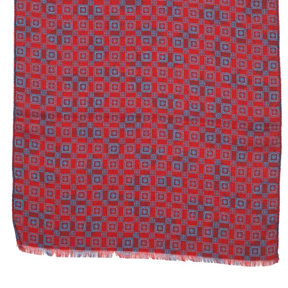 Oboustranná červená vlněná šála s květy a listy jinanu John & Paul