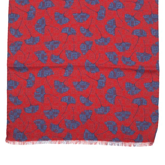 Oboustranná červená vlněná šála s květy a listy jinanu John & Paul