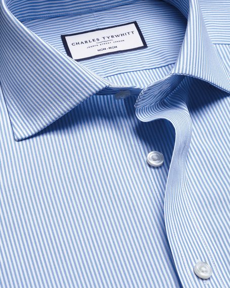 Charles Tyrwhitt Cutaway Collar Non-Iron Stretch Poplin Bengal Stripe Shirt — Cornflower Blue