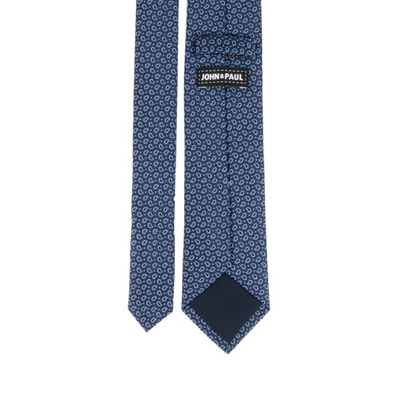 Tmavě modrá hedvábná kravata s tečkami a paisley vzorem