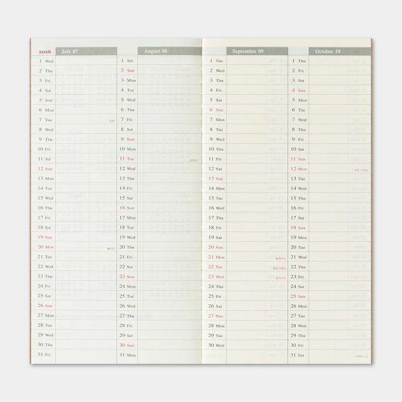 Traveler's Notebook — 2026 Second Half Weekly Vertical Diary
