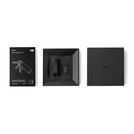 Dárková sada elastomerové klíčenky Orbitkey 2.0 (Black & Black Hardware) + černý Multitool v2