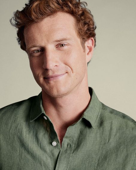 Charles Tyrwhitt Pure Linen Shirt — Olive Green