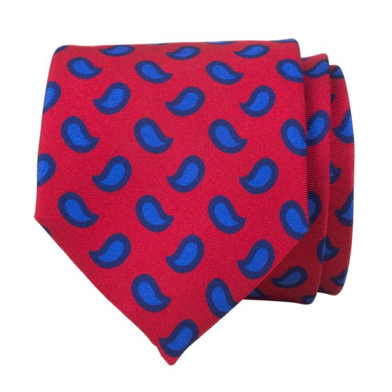 Červená kravata s modrým paisley vzorem John & Paul