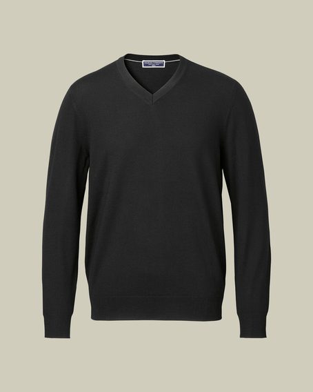 Charles Tyrwhitt Merino V-Neck Jumper — Black