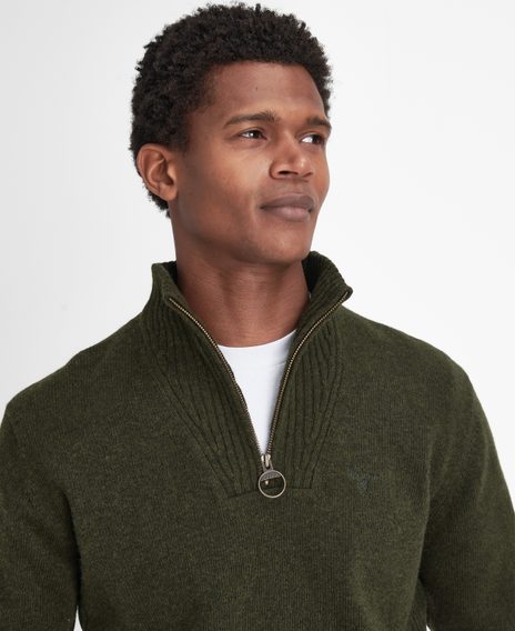 Barbour Essential Lambswool Half Zip Knitted Jumper — Seaweed