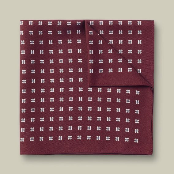 Charles Tyrwhitt Wool Silk Medallion Print Pocket Square — Burgundy Red