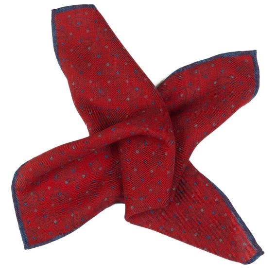 Oboustranný červený kapesníček s tečkami a paisley vzorem John & Paul