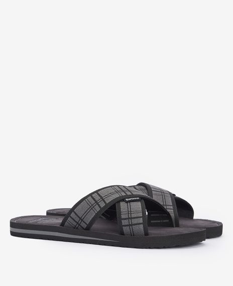 Barbour Tartan Toeman Beach Sandals — Black Tartan