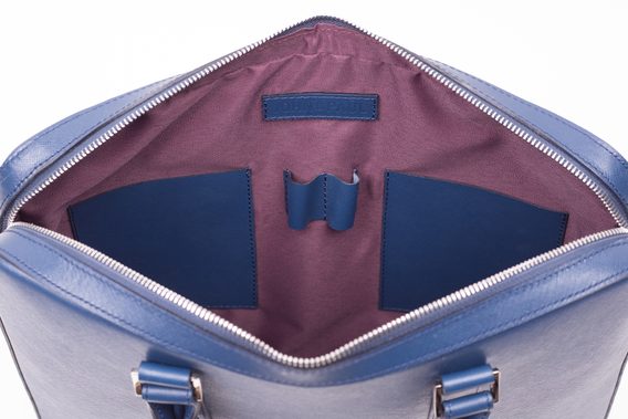 Kožená slim taška na notebook John & Paul - modrá